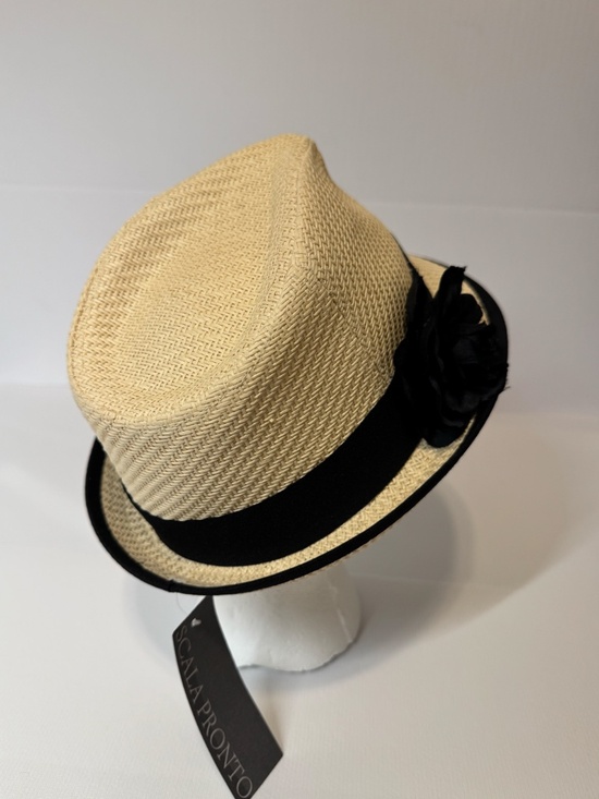 Scala Pronto NWT Toyo Straw Fedora Hat Black Ribbon & Flower One Size main image 5